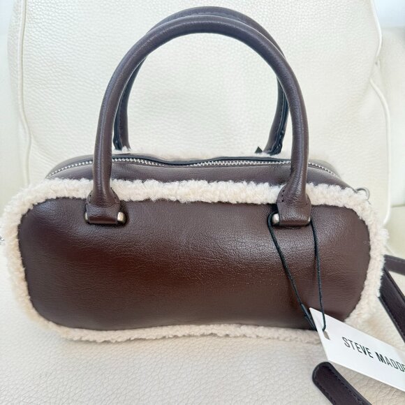 NWT STEVE MADDEN BJEMMIE CROSSBODY BAG SATCHEL W BOOTS KEY RING CHARM BROWN - Picture 3 of 6